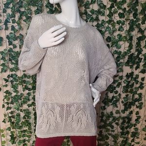 Vintage Women's Drop Shoulder Hollow Knit Cream Oversized Sweater size M